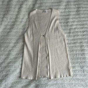 Wilfred by Aritzia Small Ribbed Sleeveless Open-Front Knit Cream Vest